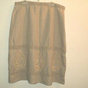 Emanuel Ungaro Beaded Skirt Size 10 Linen Beige